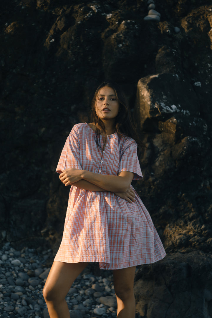 Darcey Dress - Lilac Orange Seersucker