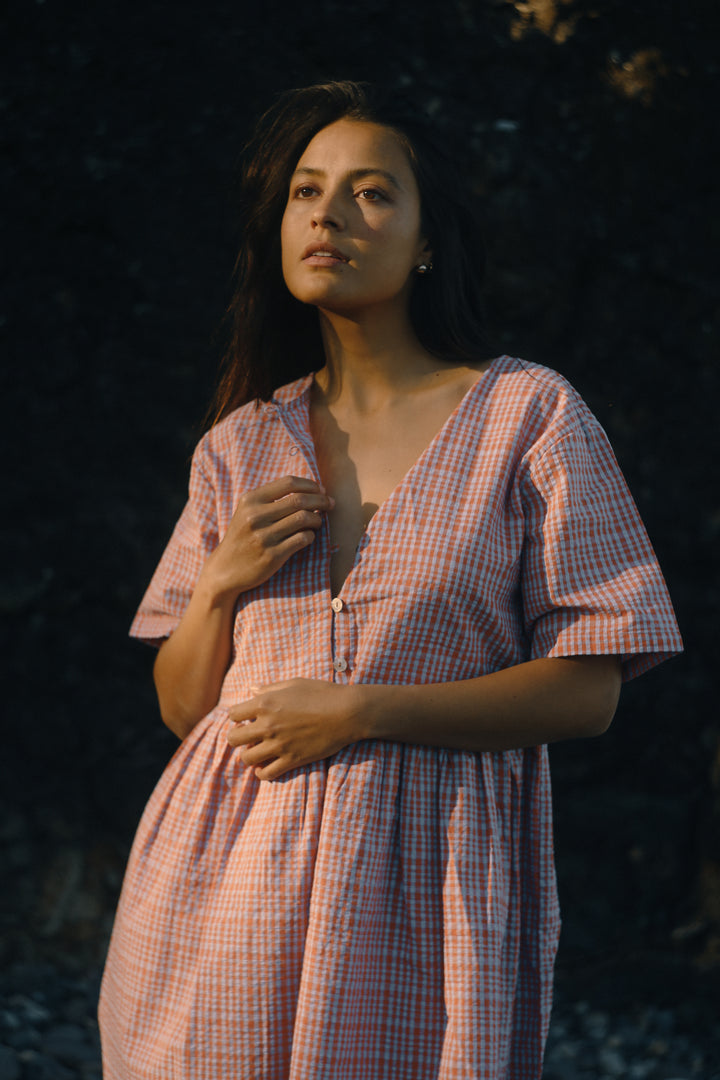 Darcey Dress - Lilac Orange Seersucker