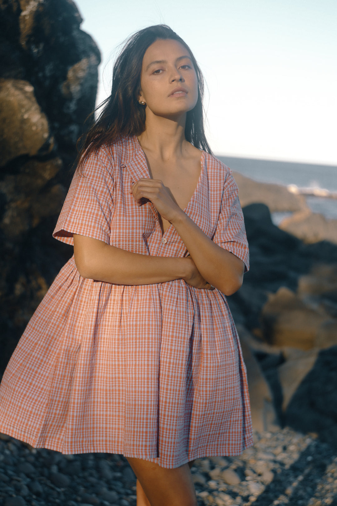 Darcey Dress - Lilac Orange Seersucker