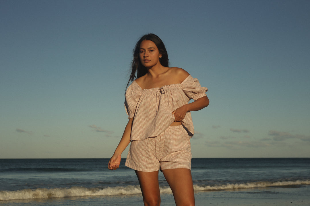 Ava Blouse - Dusty Rose Check