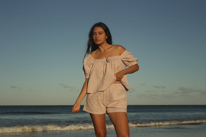 Ava Blouse - Dusty Rose Check