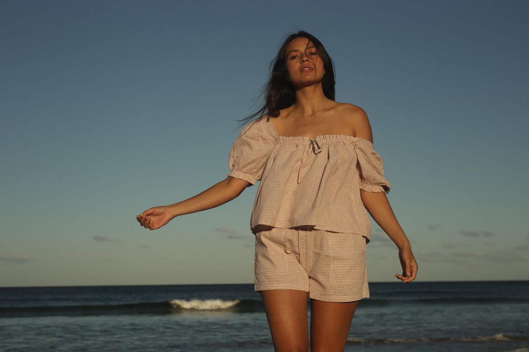 Ava Blouse - Dusty Rose Check