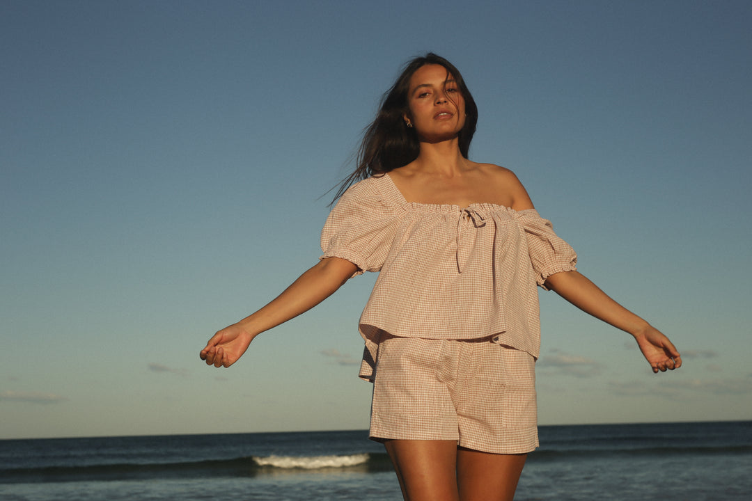 Ava Blouse - Dusty Rose Check