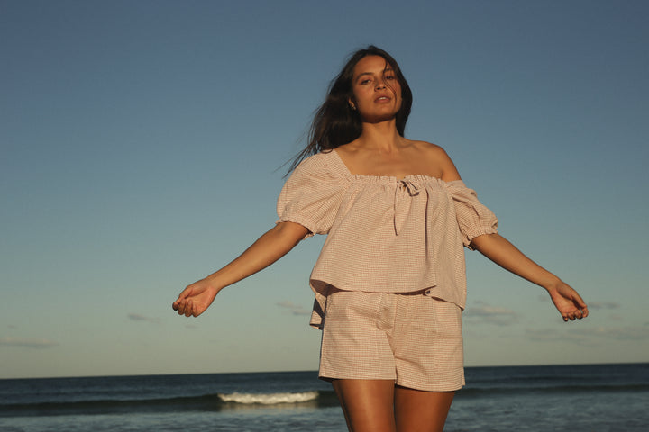 Ava Blouse - Dusty Rose Check