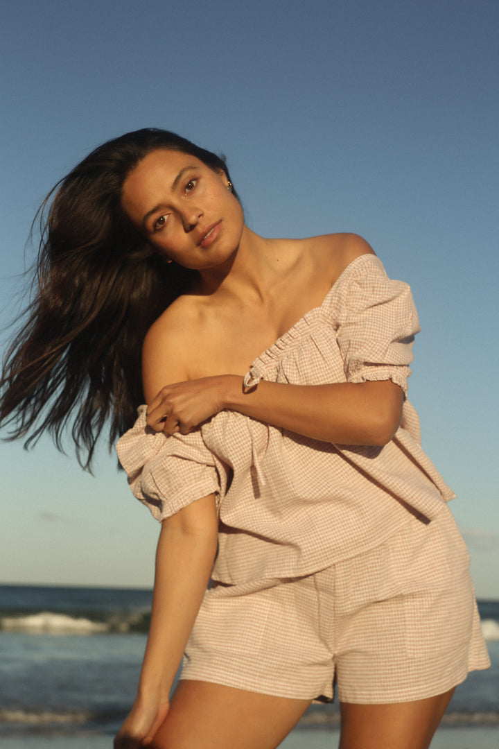 Ava Blouse - Dusty Rose Check