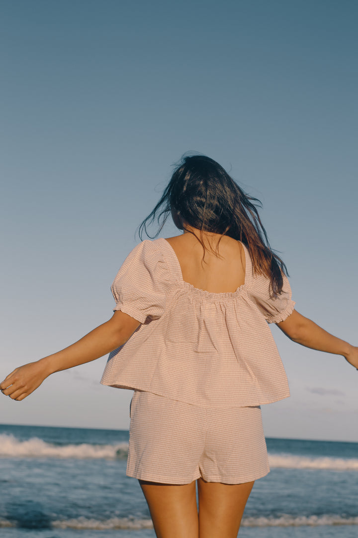 Ava Blouse - Dusty Rose Check