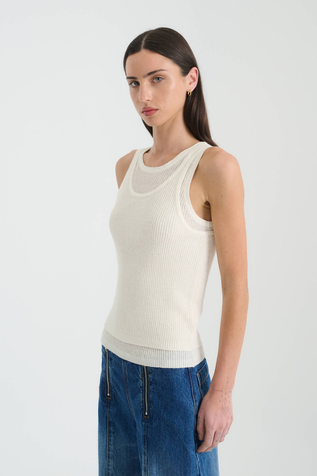 Jani Double-Layer Knit Tank - Bone