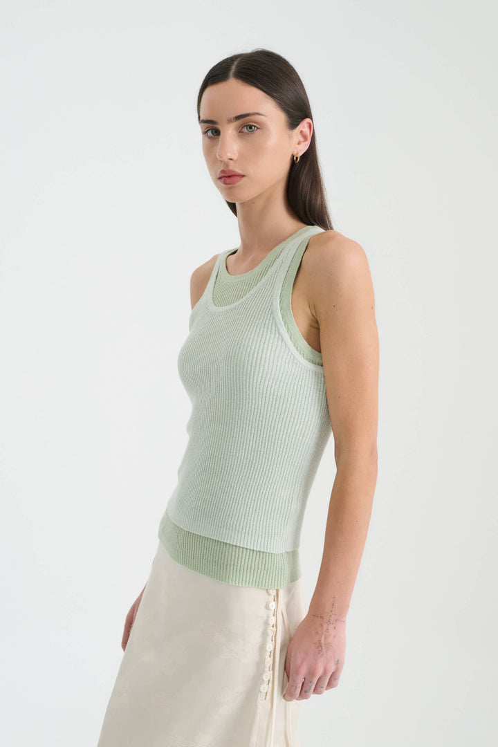 Jani Double-Layer Knit Tank - Mint Contrast