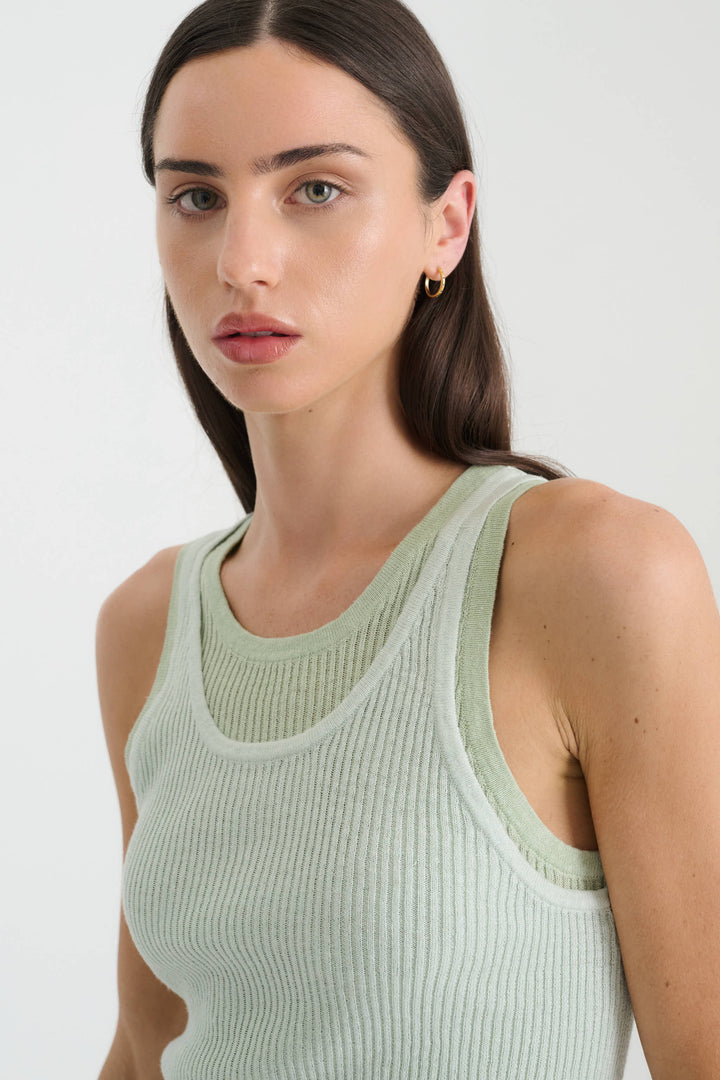 Jani Double-Layer Knit Tank - Mint Contrast