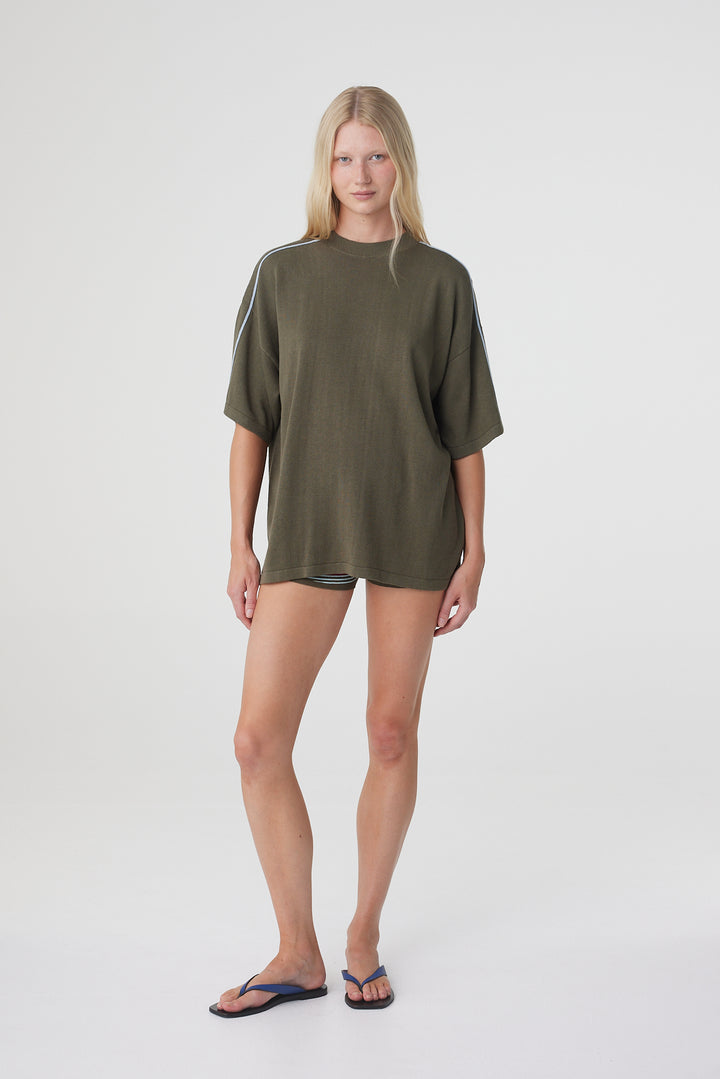 Pippa Oversized Tee - Smokey Olive & Dusk Blue