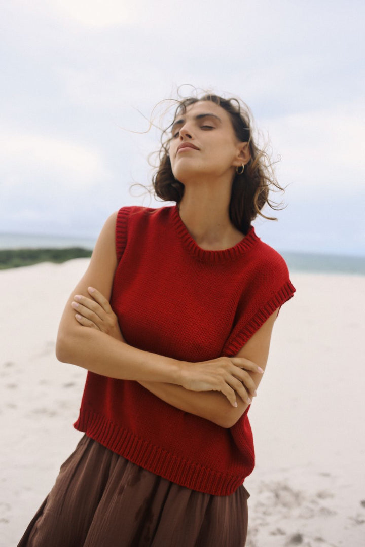 Cecilia Knit Vest - Cherry