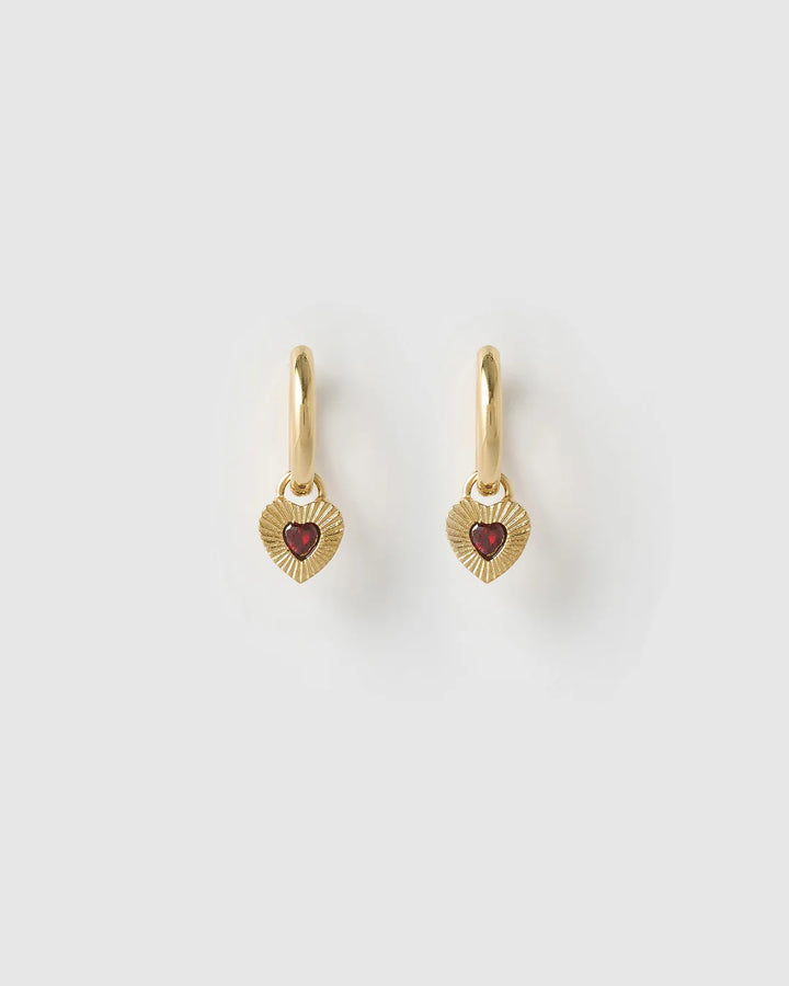 Ruby Heart Earrings - Red