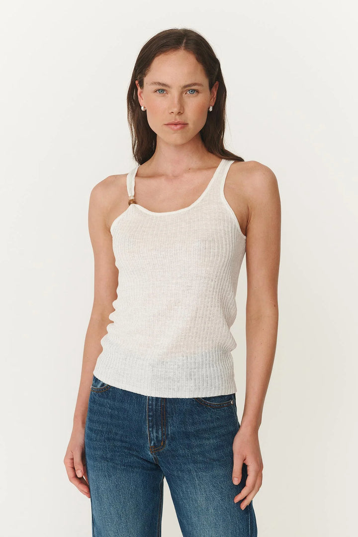 Haven Bead Linen Tank - Bone