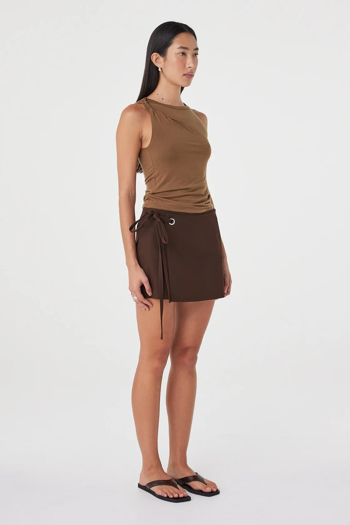 Lucia Tie Mini Skirt - Espresso