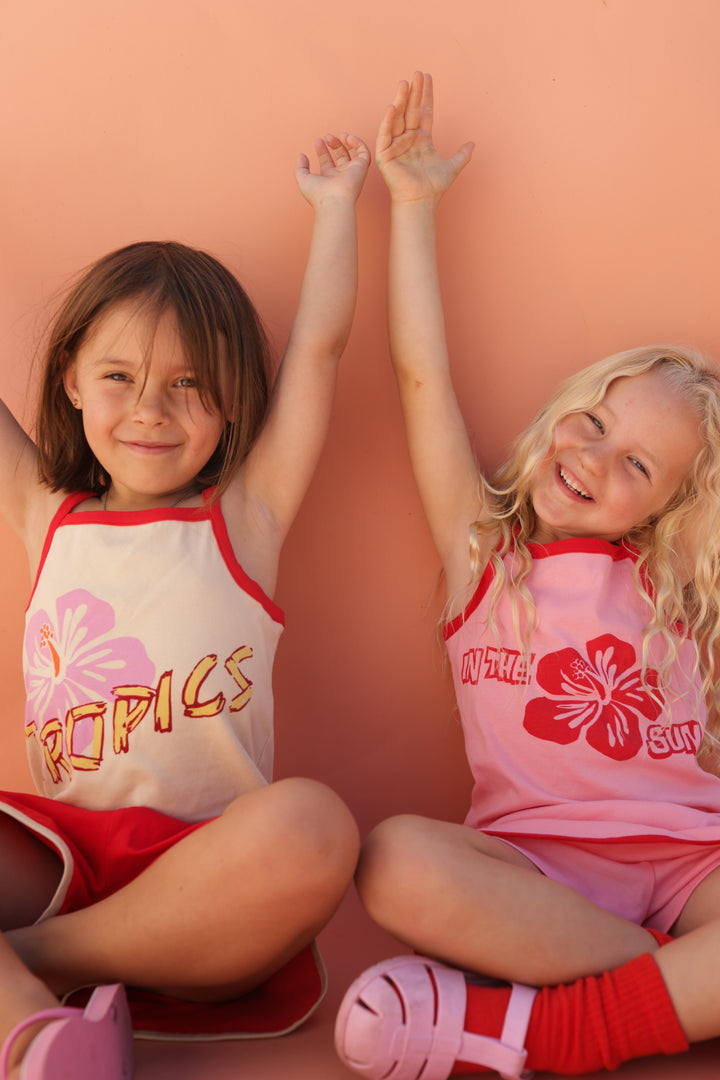 Pink & Red Hibiscus Singlet