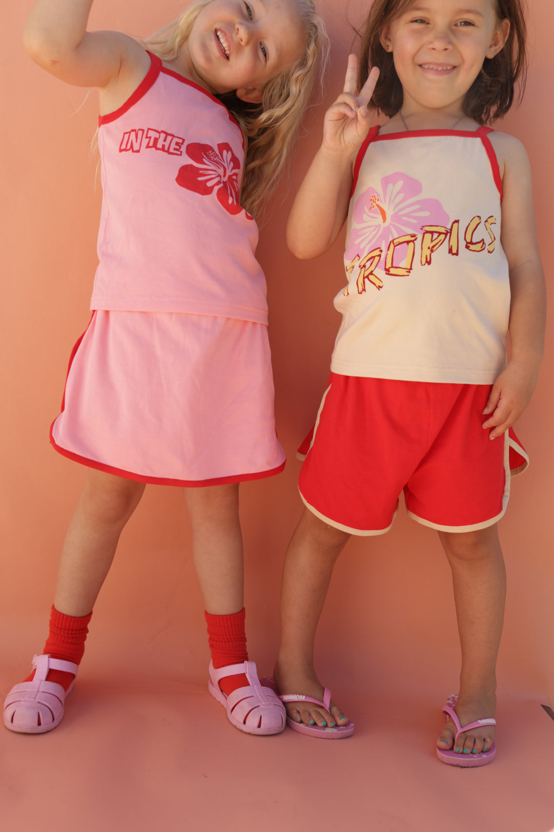 Pink & Red Hibiscus Singlet