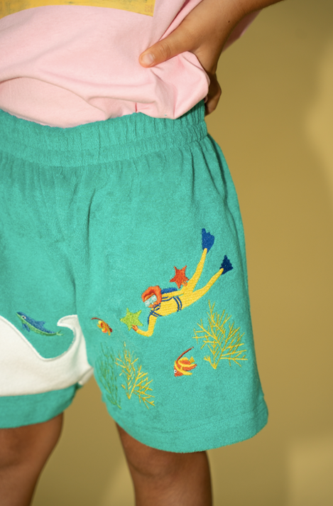 Kids Terry Wave Shorts - Aqua