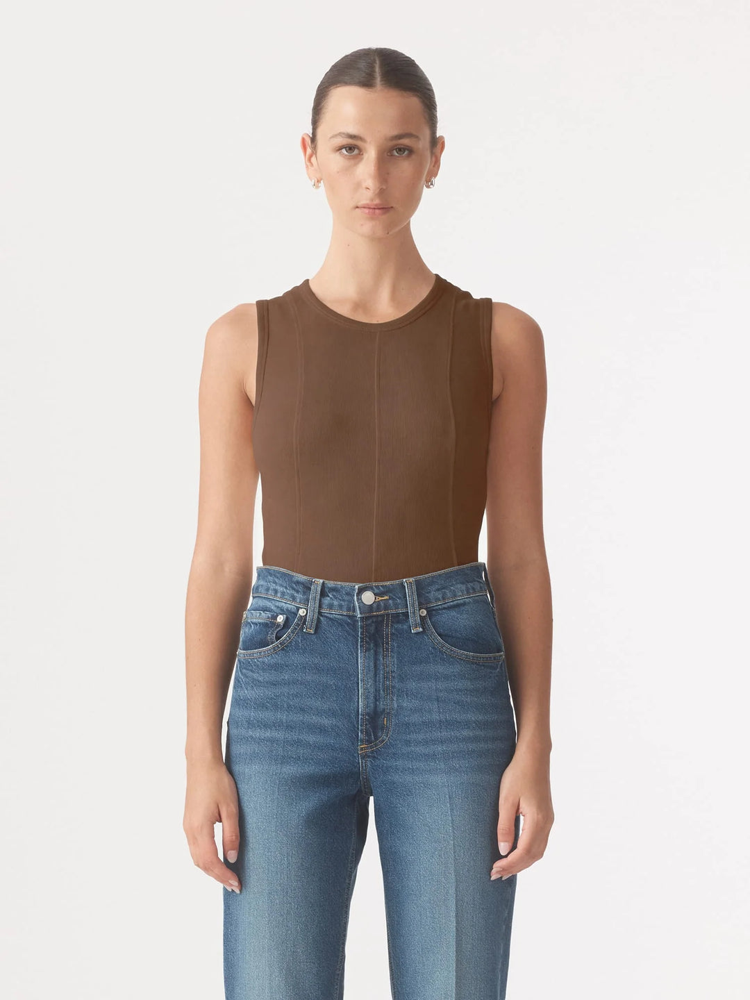 Panelled Rib Tank - Coffee