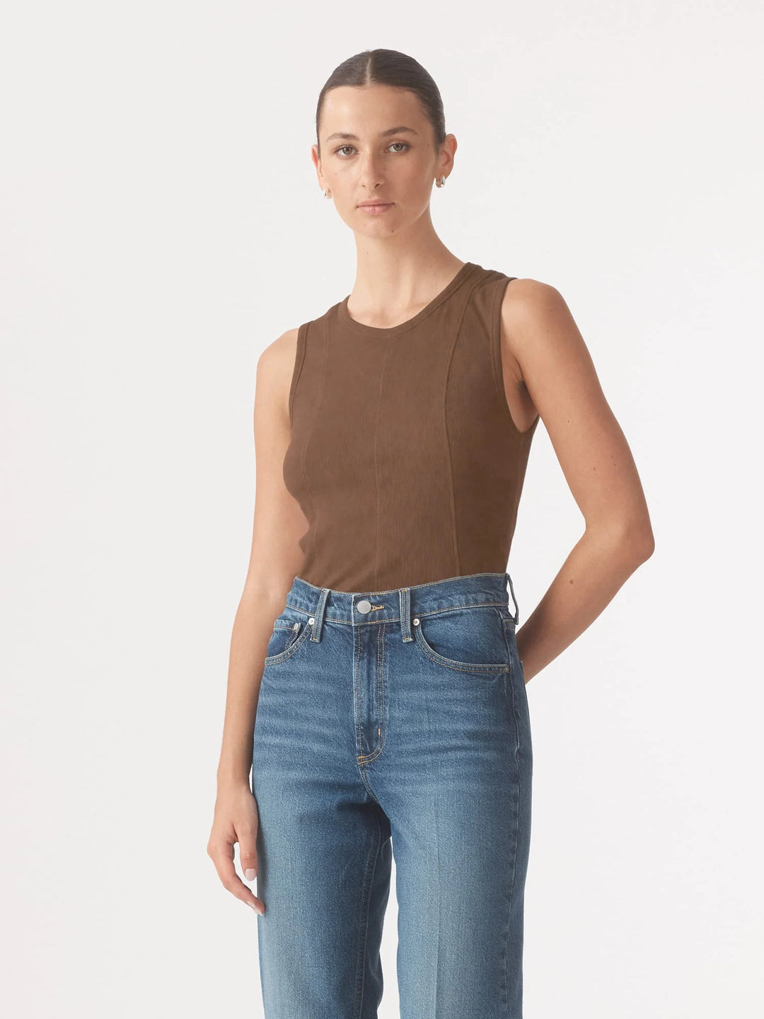 Panelled Rib Tank - Coffee