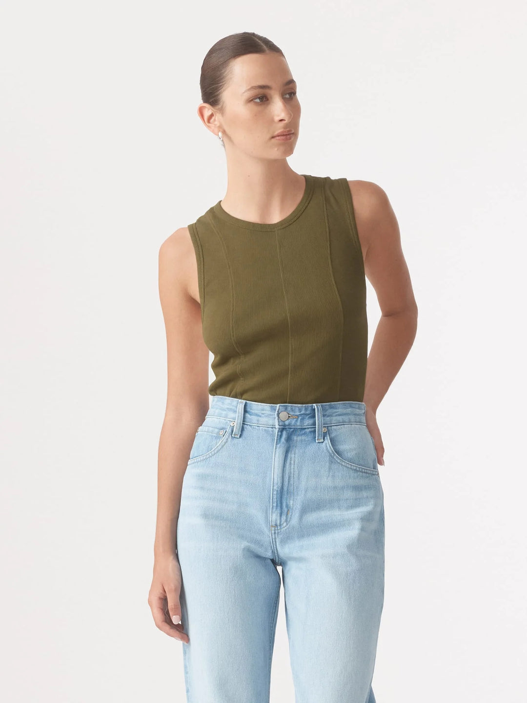 Panelled Rib Tank - Olive