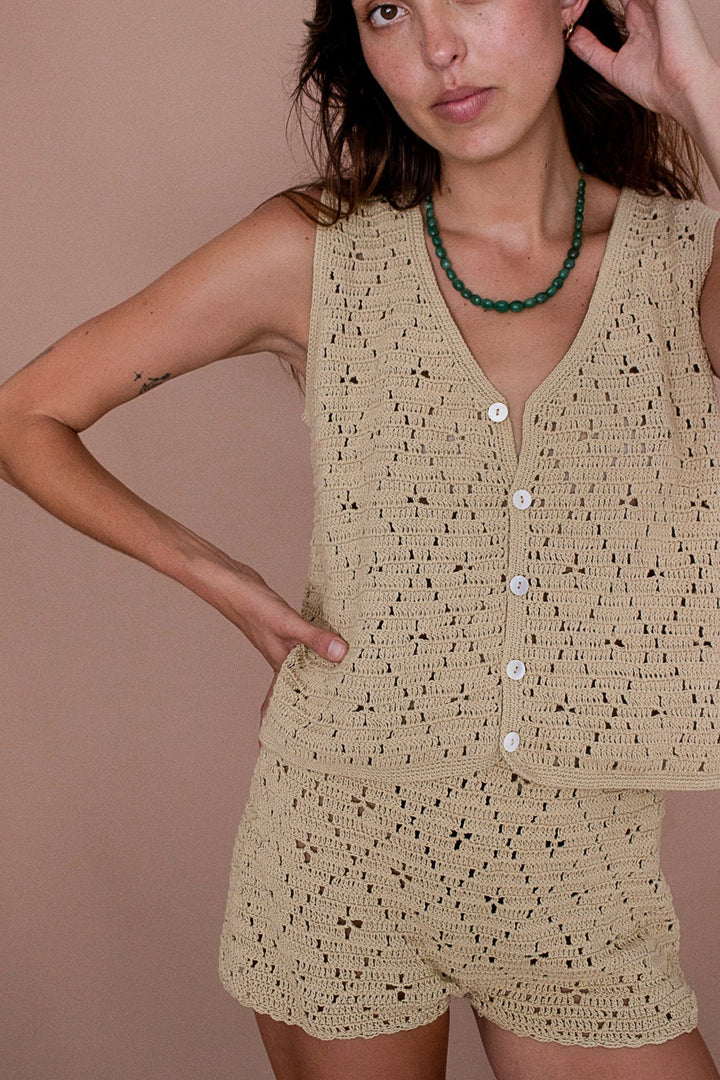 Margot Crochet Vest - Sand