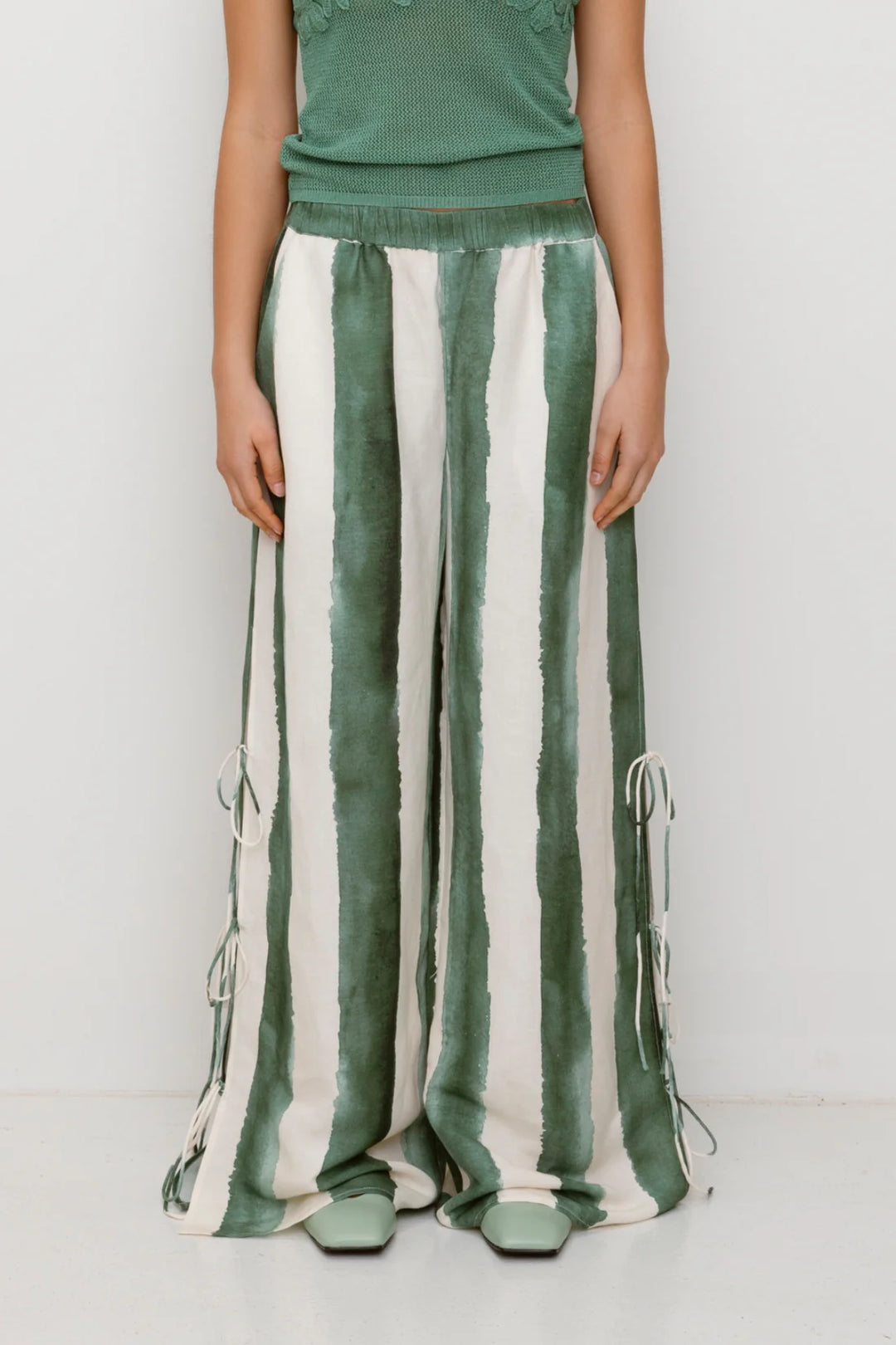 Havana Wide Leg Pant - Sage Stripe