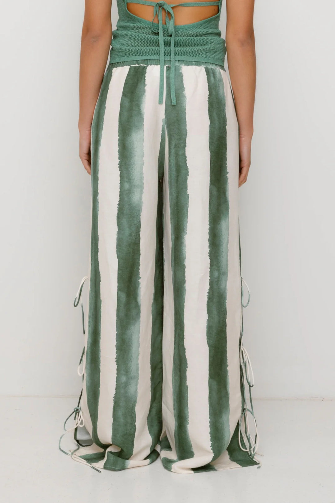 Havana Wide Leg Pant - Sage Stripe