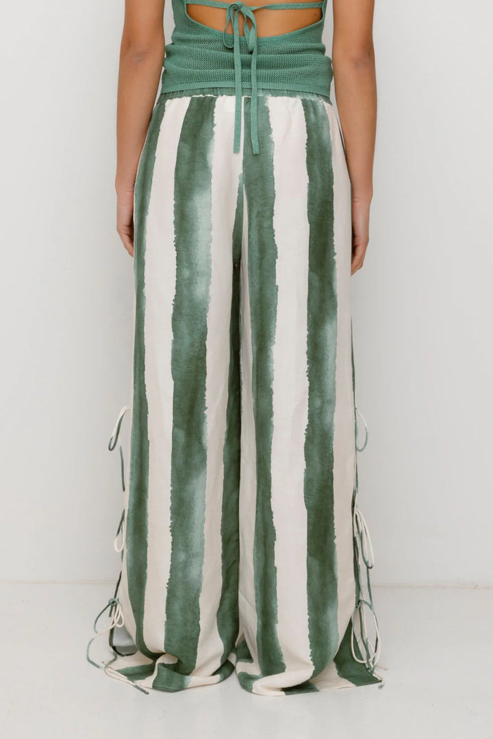 Havana Wide Leg Pant - Sage Stripe
