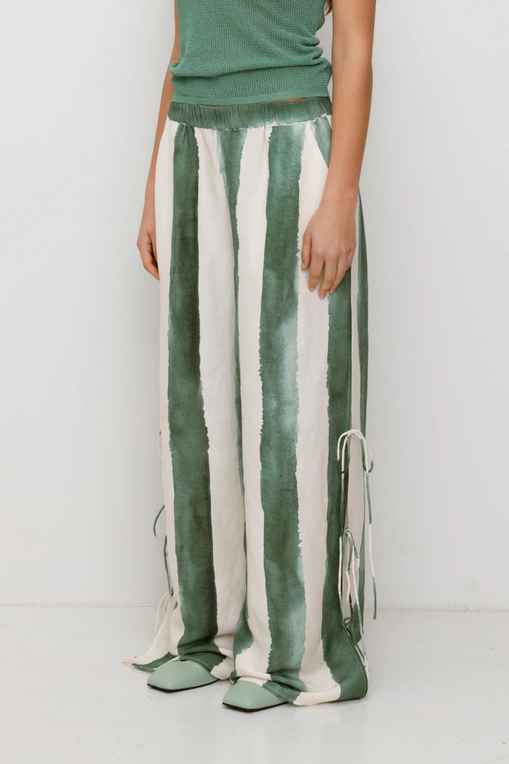 Havana Wide Leg Pant - Sage Stripe
