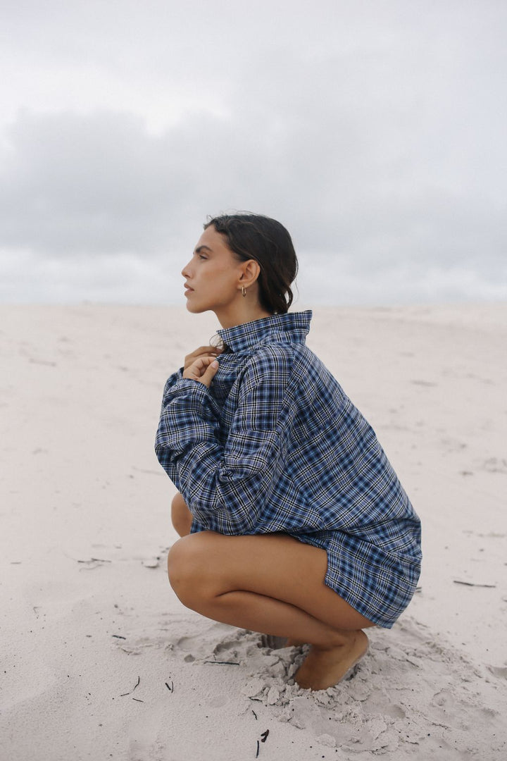Remi Oversized Shirt- Navy Plaid