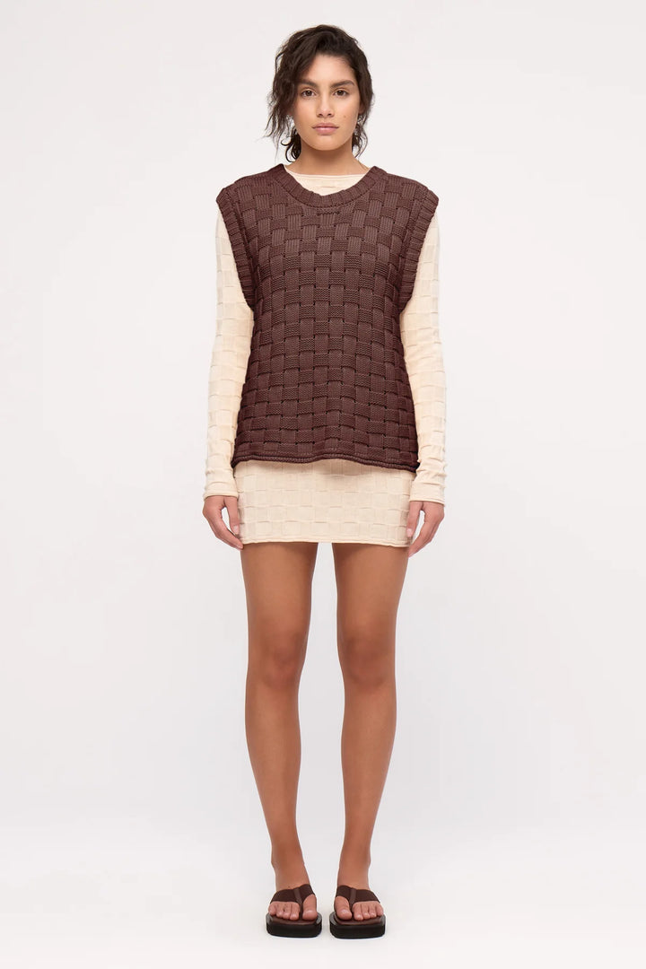 Basketweave Knit Vest - Deep Brown