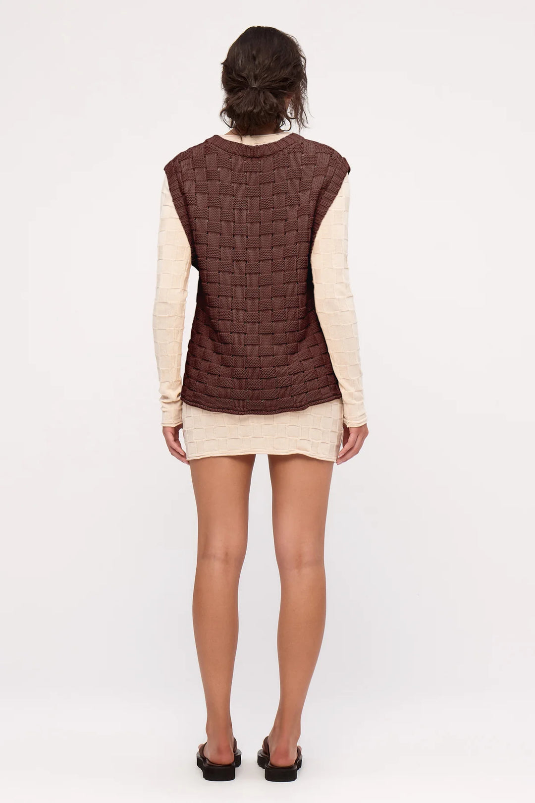 Basketweave Knit Vest - Deep Brown