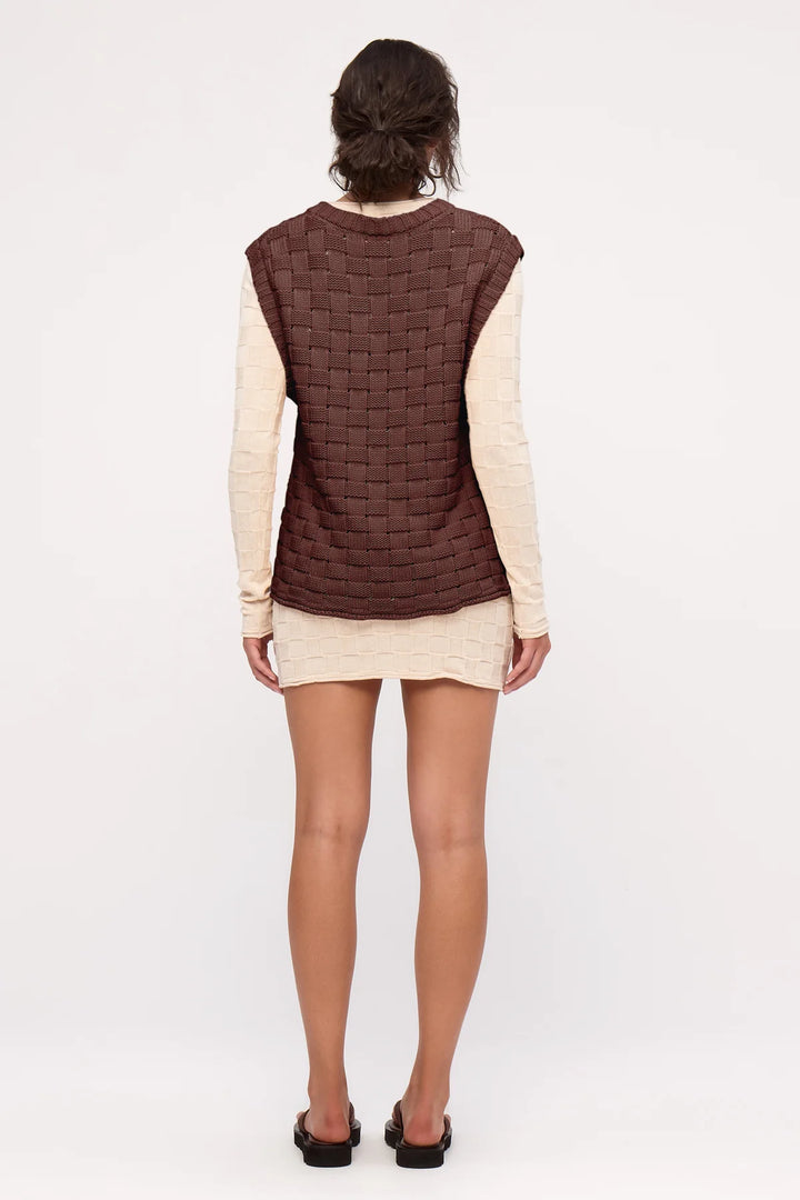 Basketweave Knit Vest - Deep Brown