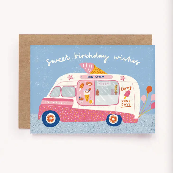Ice Cream Van Birthday Greeting Card - Kid's Bday Cute Card