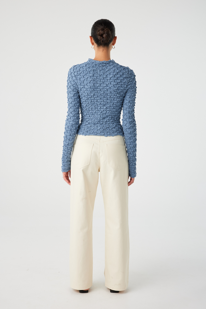 Suvi High Neck Top - Denim Blue