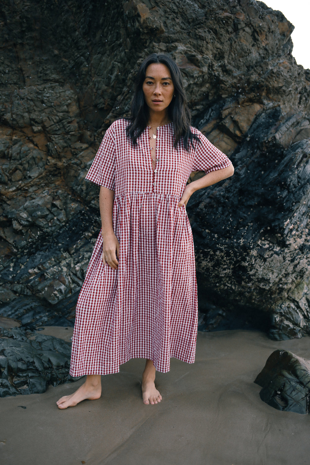 Darcey Midi Dress - Red Gingham