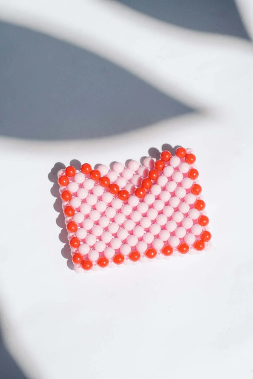 Beaded Card Holder - Pastel Pink/Red