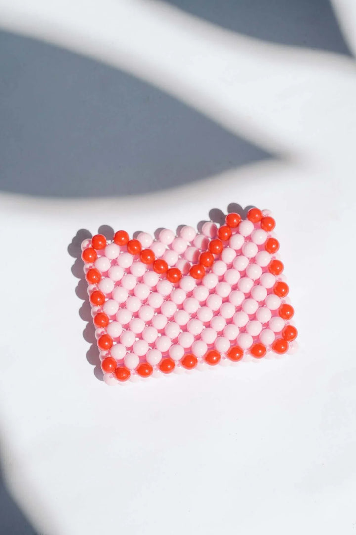 Beaded Card Holder - Pastel Pink/Red