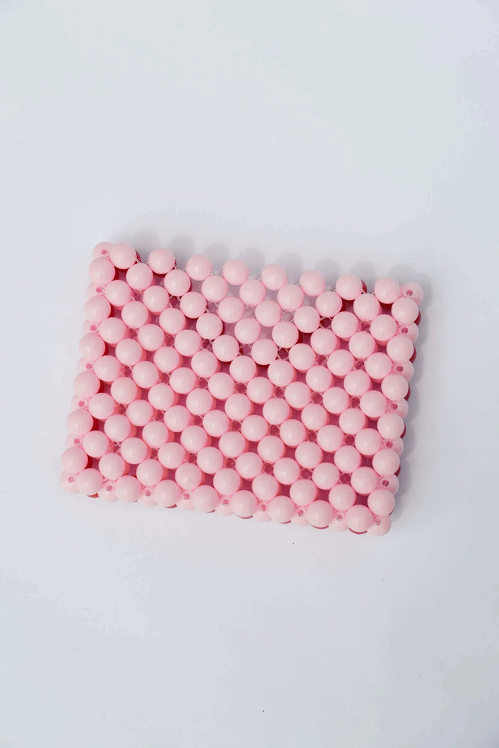 Beaded Card Holder - Pastel Pink/Red