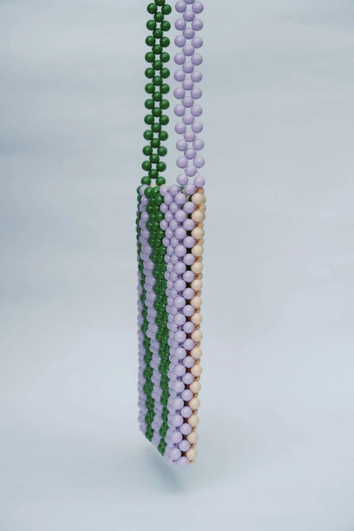 Beaded Phone Bag - Purple/Green/Cream