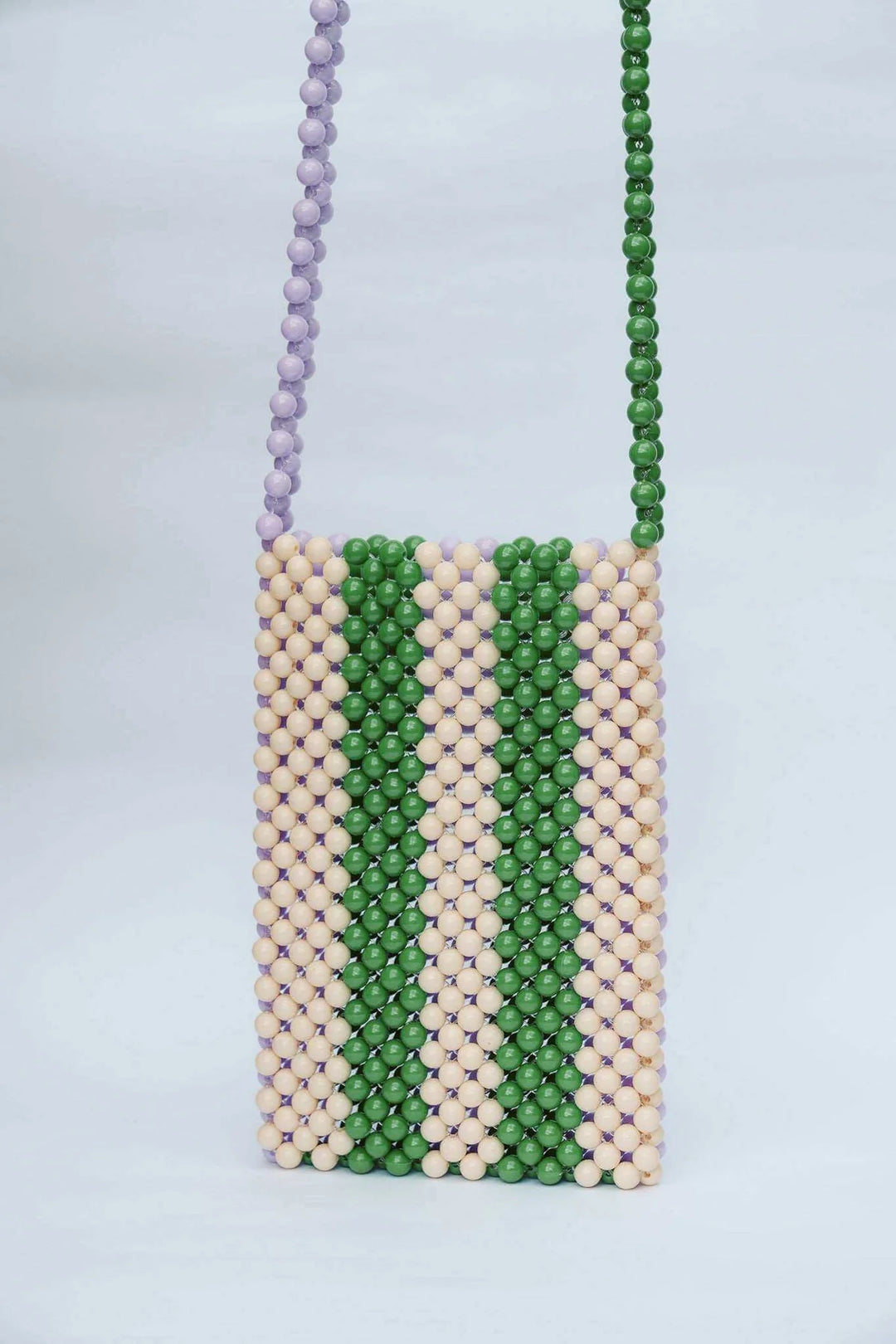 Beaded Phone Bag - Purple/Green/Cream