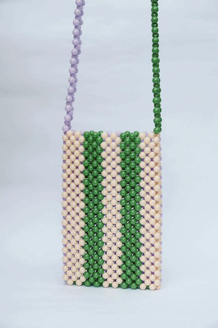 Beaded Phone Bag - Purple/Green/Cream