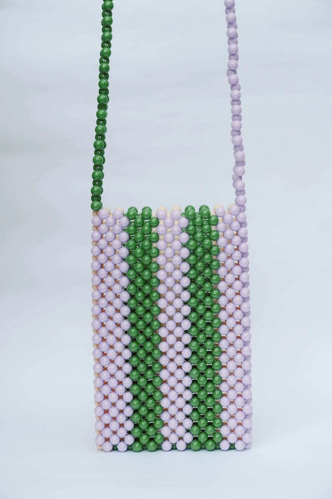 Beaded Phone Bag - Purple/Green/Cream