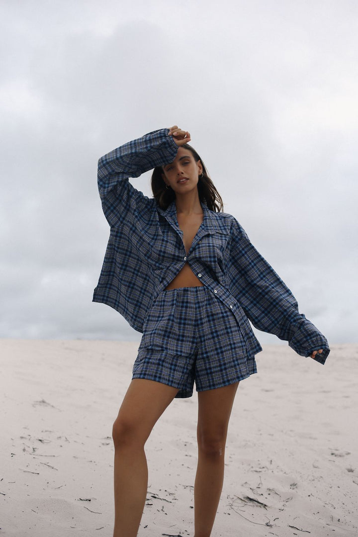 Remi Oversized Shirt- Navy Plaid