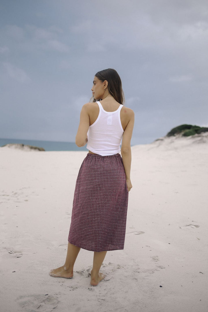 Remi Midi Skirt - Fig Hemp Check