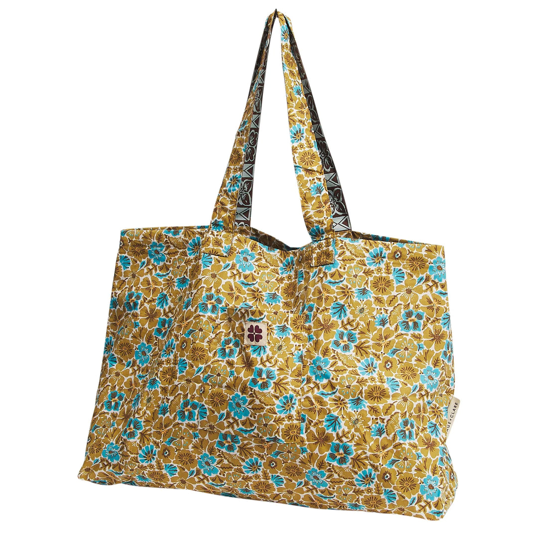Magnolia Reversible Cotton Tote Bag - Turquoise