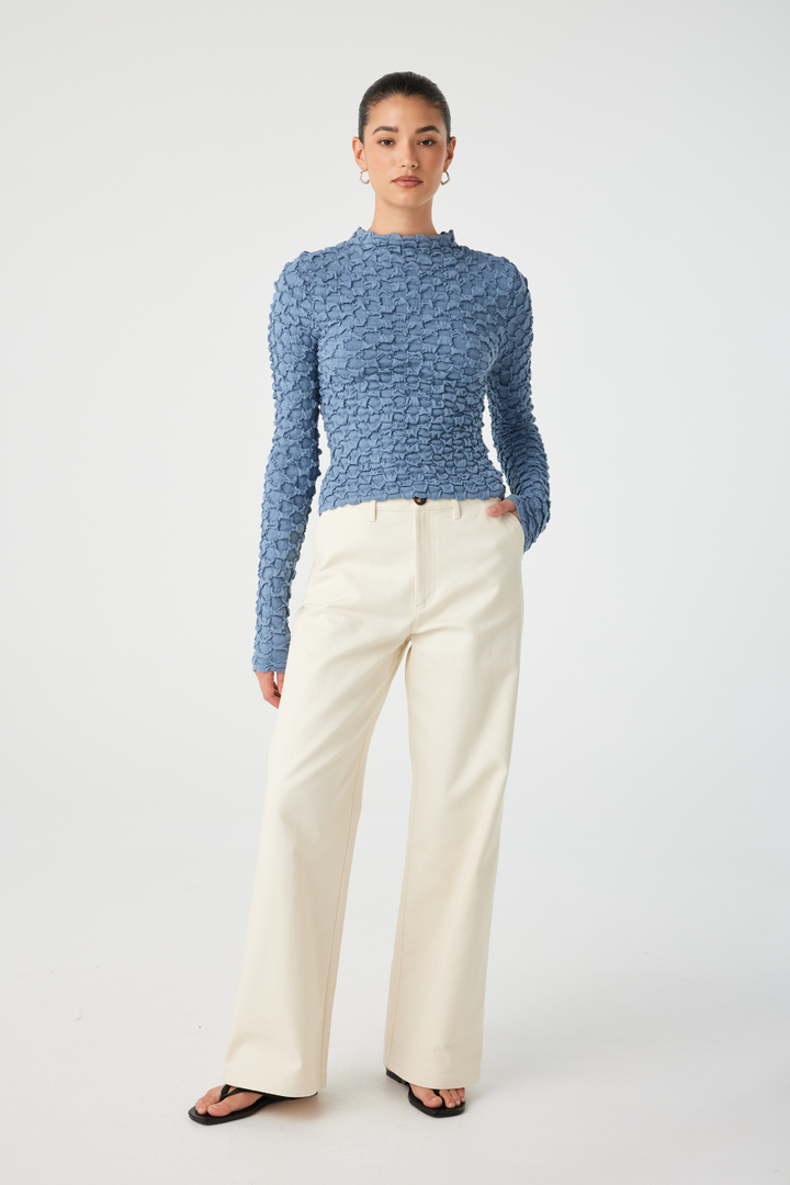 Suvi High Neck Top - Denim Blue