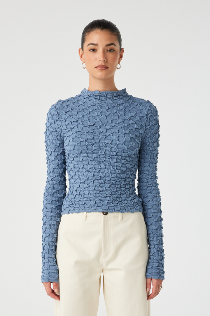 Suvi High Neck Top - Denim Blue