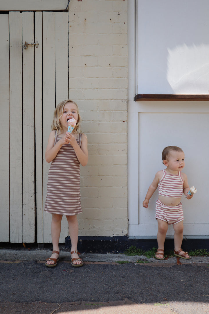 Bobbi Rib Dress - Choc Stripe