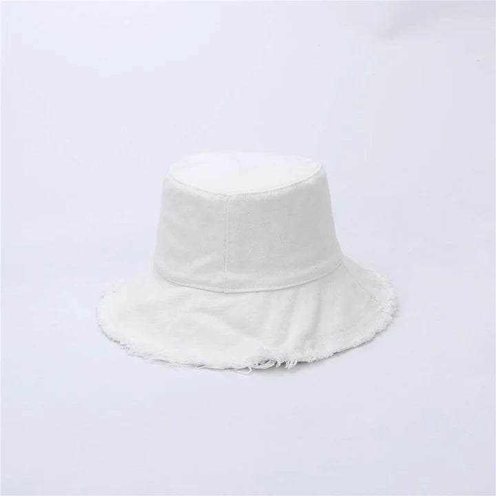 Cotton Frayed Edge Bucket Hat - Cream